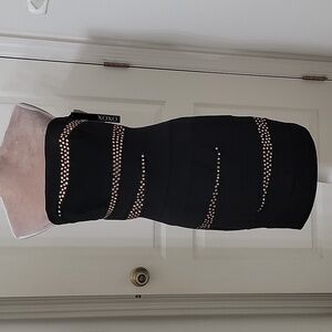 Xoxo Size L Black Strapless Cocktail Dress with Gold Metal Accents, NEW